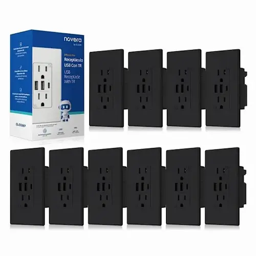 30w 6.0 Amp 3-Port USB Wall Outlet, Matte Black - pack of 10 30w 6.0 Amp 3-Port USB Wall Outlet, Matte Black - pack of 10
