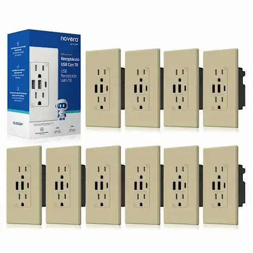 30w 6.0 Amp 3-Port USB Wall Outlet, Matte Almond - pack of 10 30w 6.0 Amp 3-Port USB Wall Outlet, Matte Almond - pack of 10