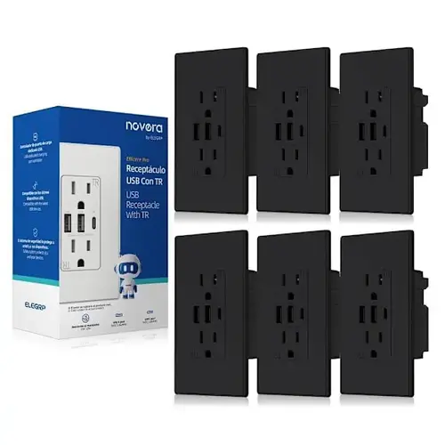 30w 6.0 Amp 3-Port USB Wall Outlet, Matte Black - pack of 6 30w 6.0 Amp 3-Port USB Wall Outlet, Matte Black - pack of 6
