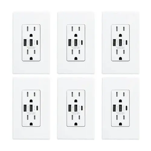 30w 6.0 Amp 3-Port USB Wall Outlet Matte White - pack of 6 30w 6.0 Amp 3-Port USB Wall Outlet Matte White - pack of 6