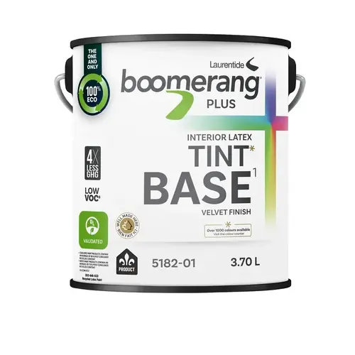 Boomerang Interior Paint, Velvet, Tint Base, 3.78 L, 540 sq-ft Coverage Area Boomerang Interior Paint, Velvet, Tint Base, 3.78 L, 540 sq-ft Coverage Area