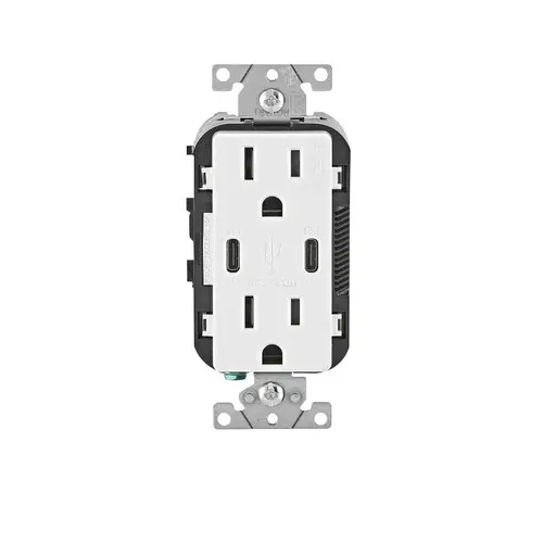 Decora 15A White 6A Dual Type C/C USB Tamper-Resistant Wall Outlet Charger Decora 15A White 6A Dual Type C/C USB Tamper-Resistant Wall Outlet Charger