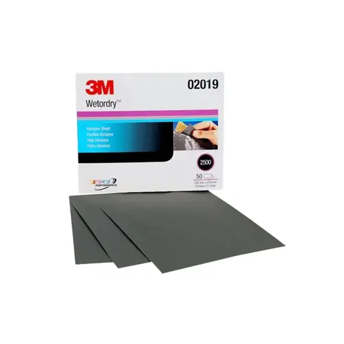 3M Wetrodry Series Abrasive Sheet, 11 in L, 9 in W, 2500 Grit, Fine, Aluminum Oxide/Silicon Carbide Abrasive 3M Wetrodry Series Abrasive Sheet, 11 in L, 9 in W, 2500 Grit, Fine, Aluminum Oxide/Silicon Carbide Abrasive