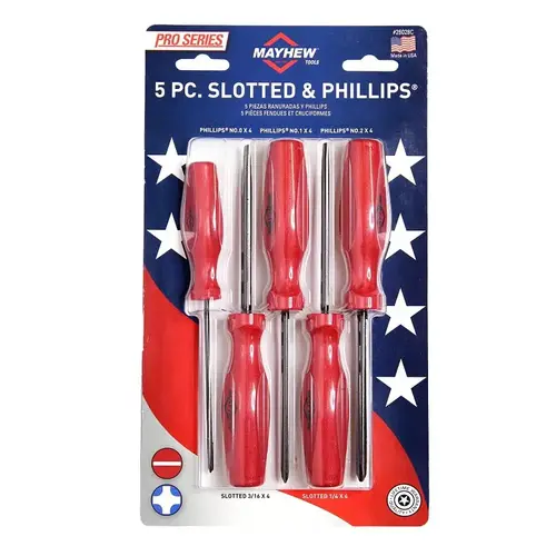 Mayhew Pro Series Screwdriver Set, 5-Piece, Alloy Steel, Brushed, Red Mayhew Pro Series Screwdriver Set, 5-Piece, Alloy Steel, Brushed, Red