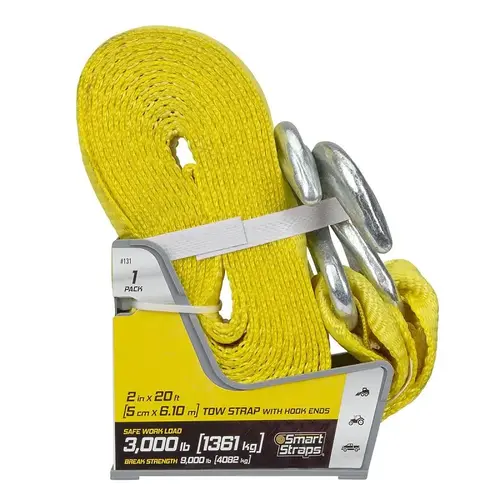 SmartStrap Tow Strap, 3000 lb, 2 in W, 20 ft L, Hook End, Nylon, Yellow SmartStrap Tow Strap, 3000 lb, 2 in W, 20 ft L, Hook End, Nylon, Yellow