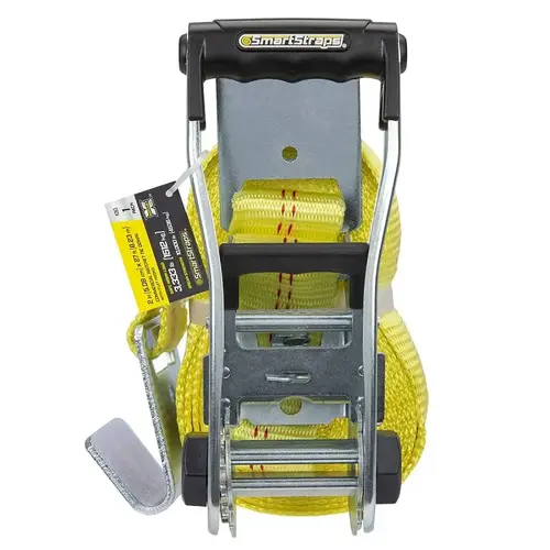 SmartStrap Stamped Rail Tie-Down, 2 in W, 27 ft L, Polyester/Steel, Yellow, 3333 lb, Flat Hook End Fitting SmartStrap Stamped Rail Tie-Down, 2 in W, 27 ft L, Polyester/Steel, Yellow, 3333 lb, Flat Hook End Fitting