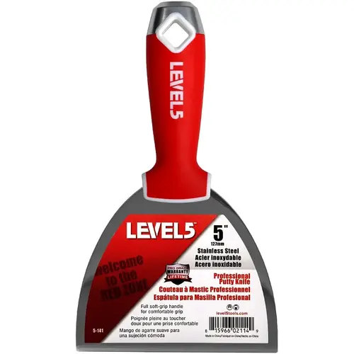 Level5 Joint Putty Knife, 5 in W Blade, Stainless Steel Blade, Soft Grip Handle Level5 Joint Putty Knife, 5 in W Blade, Stainless Steel Blade, Soft Grip Handle