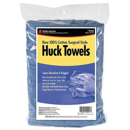 Buffalo Huck Towel, 23 in L, 16 in W, Cotton, Blue Buffalo Huck Towel, 23 in L, 16 in W, Cotton, Blue