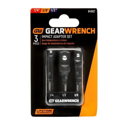 GearWrench Impact Adapter Set, 1/4 in Drive, Hex Drive, 1/4, 3/8, 1/2 in Output Drive, Square Output Drive GearWrench Impact Adapter Set, 1/4 in Drive, Hex Drive, 1/4, 3/8, 1/2 in Output Drive, Square Output Drive
