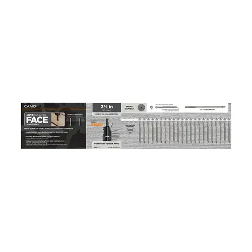 Camo Collated Face Screw, #10 Thread, 2-1/2 in L, T-20 Drive, Stainless Steel, 305 Grade - pack of 1000 Camo Collated Face Screw, #10 Thread, 2-1/2 in L, T-20 Drive, Stainless Steel, 305 Grade - pack of 1000