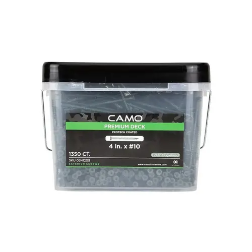 Camo Deck Screw, #10 Thread, 4 in L, Coarse Thread, Bugle Head, Torx Drive, Type 17 Slash Point, Carbon Steel Camo Deck Screw, #10 Thread, 4 in L, Coarse Thread, Bugle Head, Torx Drive, Type 17 Slash Point, Carbon Steel