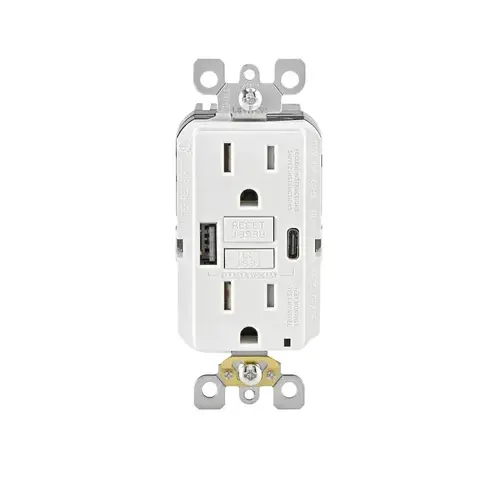 SmartlockPro R02-GUAC1-0BW GFCI Receptacle, 125 VAC, 15 A, NEMA: NEMA 5-15R, Back, Side Wiring, White SmartlockPro R02-GUAC1-0BW GFCI Receptacle, 125 VAC, 15 A, NEMA: NEMA 5-15R, Back, Side Wiring, White