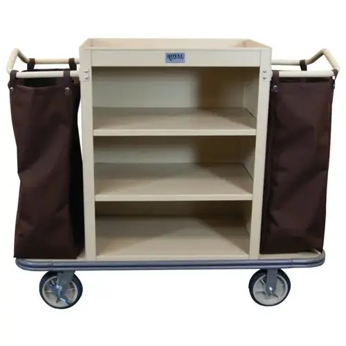 Standard Housekeeping Cart, Beige, 3 Shelves And Standard Housekeeping Cart, Beige, 3 Shelves And