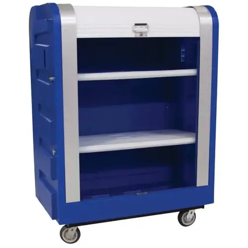 48 Cubic Foot Bulk Tambour Truck, Blue, Includes Two Shelves 48 Cubic Foot Bulk Tambour Truck, Blue, Includes Two Shelves