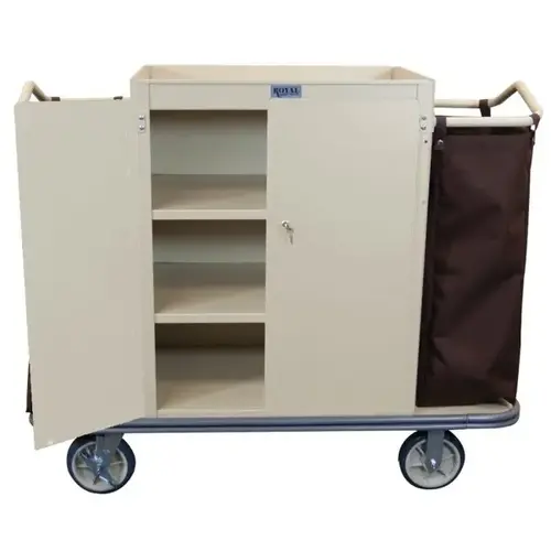 Security Housekeeping Cart, Beige, 3 Shelves Locking Cabinet Security Housekeeping Cart, Beige, 3 Shelves Locking Cabinet