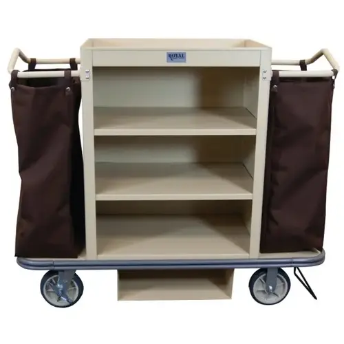 Deluxe Housekeeping Cart, Beige, 3 Shelves, Includes Deluxe Housekeeping Cart, Beige, 3 Shelves, Includes