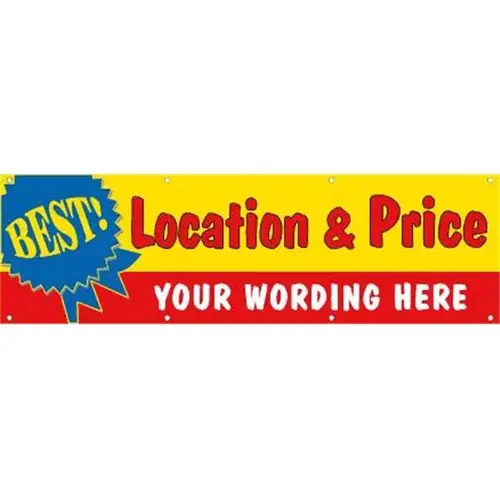 Semi-Custom Best! Location & Price Banner, Blue Ribbon, 15 ft X 4 ft Semi-Custom Best! Location & Price Banner, Blue Ribbon, 15 ft X 4 ft