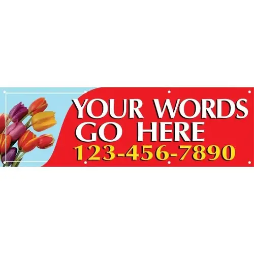 Horizontal Semi-Custom Banner, Red/Tulips, 10 ft X 3 ft Horizontal Semi-Custom Banner, Red/Tulips, 10 ft X 3 ft