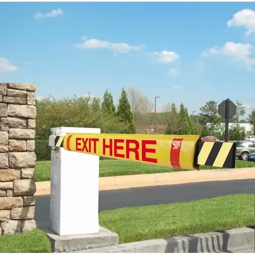 Gate Arm Sleeve, Yellow Stock Legend Exit Here Gate Arm Sleeve, Yellow Stock Legend Exit Here