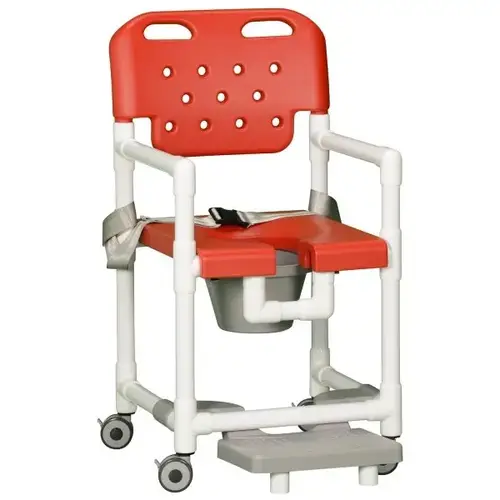 20" Clearance Shower Commode Chair Footrest Seat Belt Left In Red 20" Clearance Shower Commode Chair Footrest Seat Belt Left In Red