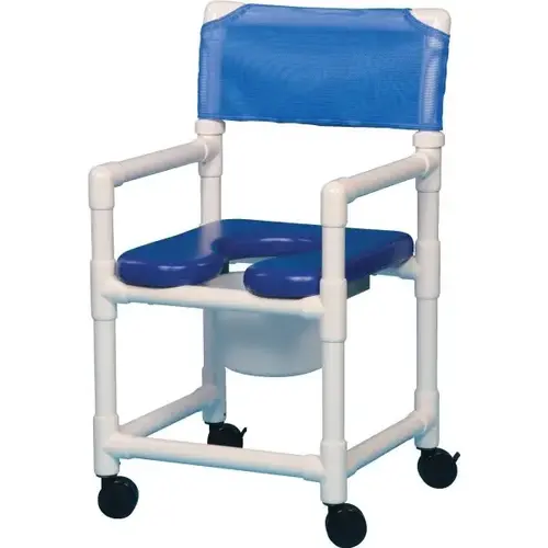 Shower Commode Chair Soft Seat And Lap Bar In Linen, Blue Seat Shower Commode Chair Soft Seat And Lap Bar In Linen, Blue Seat