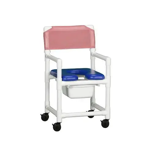 Shower Commode Chair Soft Seat And Seat Belt Left In Wineberry, Blue Seat Shower Commode Chair Soft Seat And Seat Belt Left In Wineberry, Blue Seat