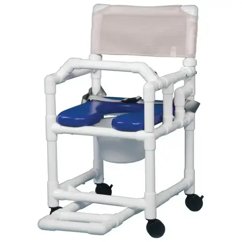 Shower Commode Chair Soft Seat And Footrest In Linen, Blue Seat Shower Commode Chair Soft Seat And Footrest In Linen, Blue Seat
