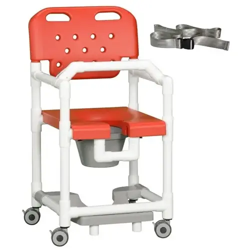 20" Clearance Shower Commode Chair Footrest Lap Bar Left Drop Arm In Red 20" Clearance Shower Commode Chair Footrest Lap Bar Left Drop Arm In Red