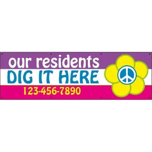 Horizontal Semi-Custom Banner, Peace Flower, 10 ft X 3 ft Horizontal Semi-Custom Banner, Peace Flower, 10 ft X 3 ft