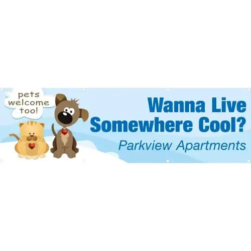 Horizontal Semi-Custom Banner, Cats And Dogs, 10 ft X 3 ft Horizontal Semi-Custom Banner, Cats And Dogs, 10 ft X 3 ft