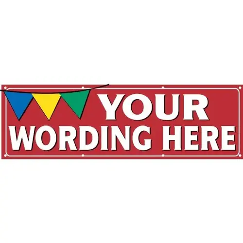 Horizontal Semi-Custom Banner, Red W/ Pennants, 15 ft X 4 ft Horizontal Semi-Custom Banner, Red W/ Pennants, 15 ft X 4 ft