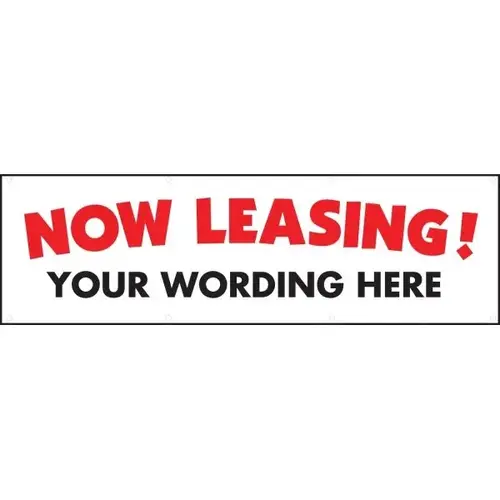Semi-Custom Now Leasing Banner, White With Red Letters, 15 ft X 4 ft Semi-Custom Now Leasing Banner, White With Red Letters, 15 ft X 4 ft