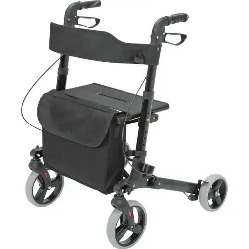 Rollator Walker With Seat And Backrest, 8 In. Wheels, 300 Lb Capacity, Black Rollator Walker With Seat And Backrest, 8 In. Wheels, 300 Lb Capacity, Black