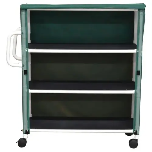 3 Shelf Linen Cart With Forest Green Solid Vinyl Cover Shelf Size 20 X 50" 3 Shelf Linen Cart With Forest Green Solid Vinyl Cover Shelf Size 20 X 50"
