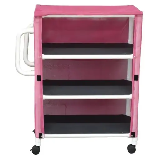 3 Shelf Linen Cart With Mauve Solid Vinyl Cover Shelf Size 20 X 45" 3 Shelf Linen Cart With Mauve Solid Vinyl Cover Shelf Size 20 X 45"