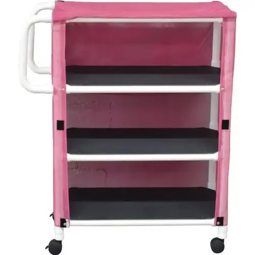 3 Shelf Linen Cart With Mauve Mesh Cover Shelf Size 20 X 45" 3 Shelf Linen Cart With Mauve Mesh Cover Shelf Size 20 X 45"