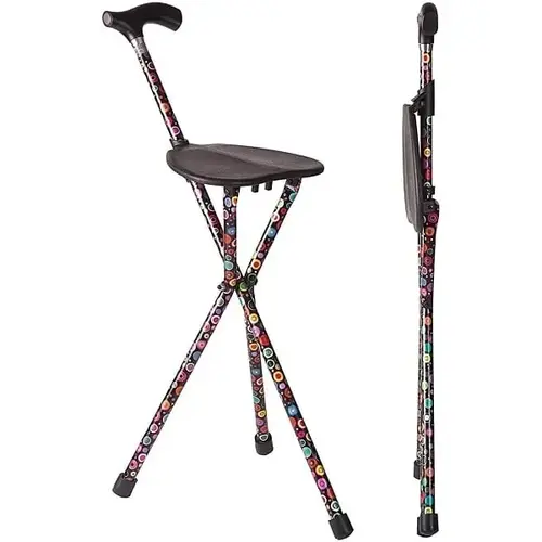 34" Aluminum Folding Walking Cane With Seat, Bubbles 34" Aluminum Folding Walking Cane With Seat, Bubbles