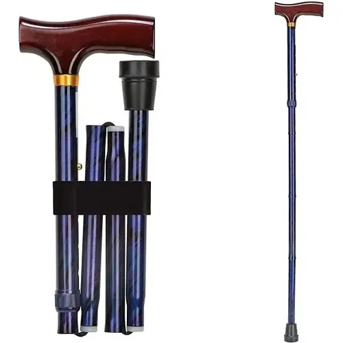 Walking Cane, Adjusts From 33-37 Inches, Foldable, Ergonomic Wooden Handle Walking Cane, Adjusts From 33-37 Inches, Foldable, Ergonomic Wooden Handle