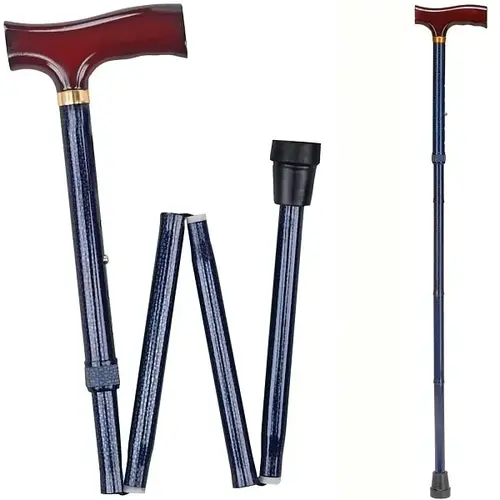 Walking Cane, 33-37 Inches, Foldable With Ergonomic Wooden Handle, Blue Ice Walking Cane, 33-37 Inches, Foldable With Ergonomic Wooden Handle, Blue Ice