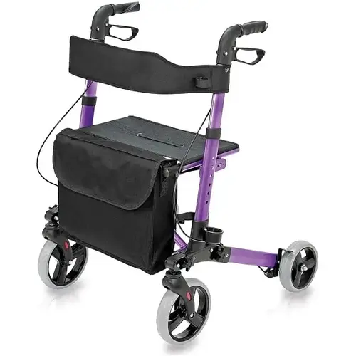 Lightweight Walker Rollator With Seat/backrest, Adjustable, Purple Lightweight Walker Rollator With Seat/backrest, Adjustable, Purple