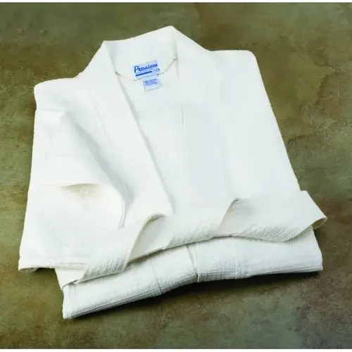 Waffle Weave Robe, Kimono Style, 7 Oz, 48" Length 60" Sweep, White Waffle Weave Robe, Kimono Style, 7 Oz, 48" Length 60" Sweep, White