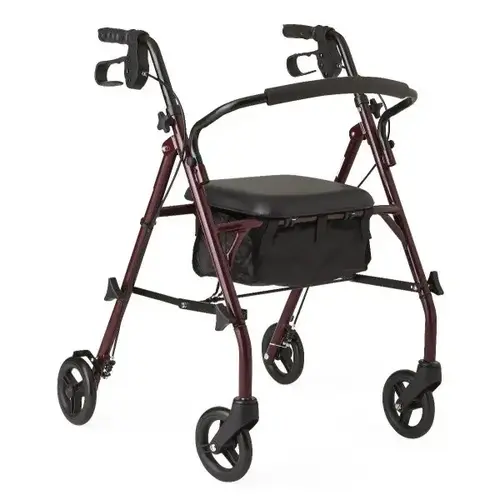 Steel Rollator With 6" Wheels Burgundy Knockdown Steel Rollator With 6" Wheels Burgundy Knockdown