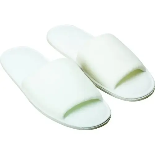Polyester Terry Slippers, Open Toe, Adult Size, White - pack of 10 Polyester Terry Slippers, Open Toe, Adult Size, White - pack of 10