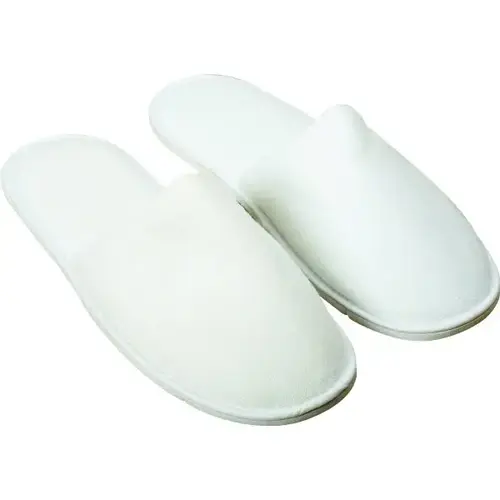 Polyester Terry Slippers, Closed Toe, Adult Size, White - pack of 10 Polyester Terry Slippers, Closed Toe, Adult Size, White - pack of 10