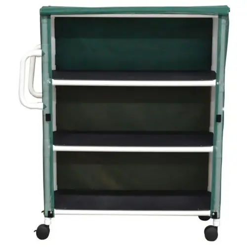 3 Shelf Linen Cart With Forest Green Solid Vinyl Cover Shelf Size 20 X 45" 3 Shelf Linen Cart With Forest Green Solid Vinyl Cover Shelf Size 20 X 45"