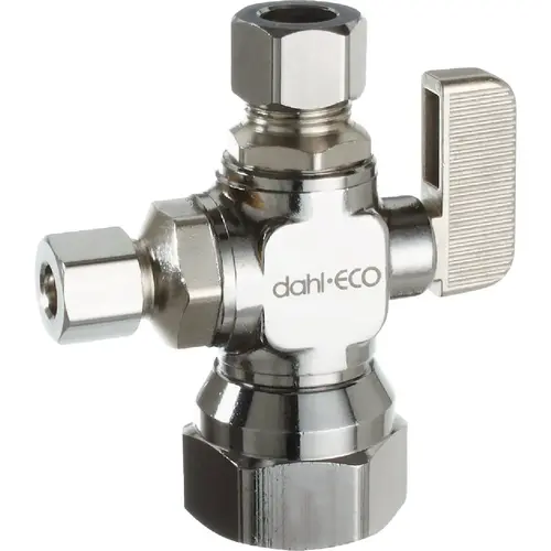 1/2 In. FIP x 3/8 In. OD Comp x 1/4 In. OD Comp Straight Plated Dual Outlet Supply Stop 1/2 In. FIP x 3/8 In. OD Comp x 1/4 In. OD Comp Straight Plated Dual Outlet Supply Stop
