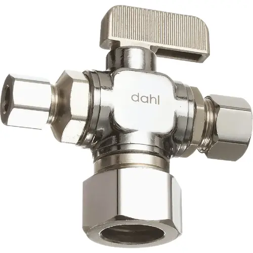 5/8 In. OD Comp (1/2 In. Nom.) x 3/8 In. OD Comp x 1/4 In. OD Comp Angle Plated Dual Outlet Supply Stop 5/8 In. OD Comp (1/2 In. Nom.) x 3/8 In. OD Comp x 1/4 In. OD Comp Angle Plated Dual Outlet Supply Stop