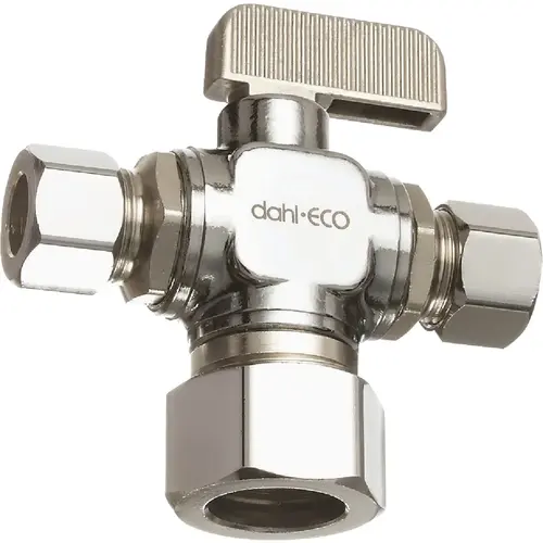 5/8 In. OD Comp (1/2 In. Nom.) x 3/8 In. OD Comp x 3/8 In. OD Comp Angle Plated Dual Outlet Supply Stop 5/8 In. OD Comp (1/2 In. Nom.) x 3/8 In. OD Comp x 3/8 In. OD Comp Angle Plated Dual Outlet Supply Stop