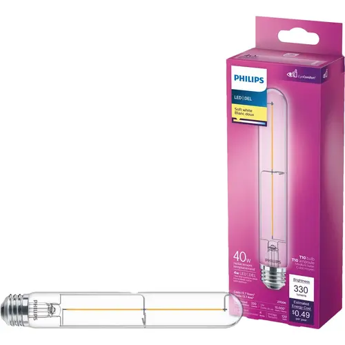 40W Equivalent Soft White T10 Medium Base Glass Filament LED Light Bulb 40W Equivalent Soft White T10 Medium Base Glass Filament LED Light Bulb