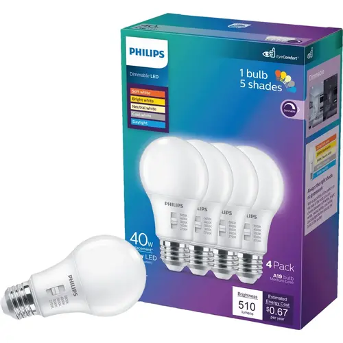 40W Equivalent 5 CCT A19 Medium Dimmable LED Light Bulb (4-Pack) 40W Equivalent 5 CCT A19 Medium Dimmable LED Light Bulb (4-Pack)